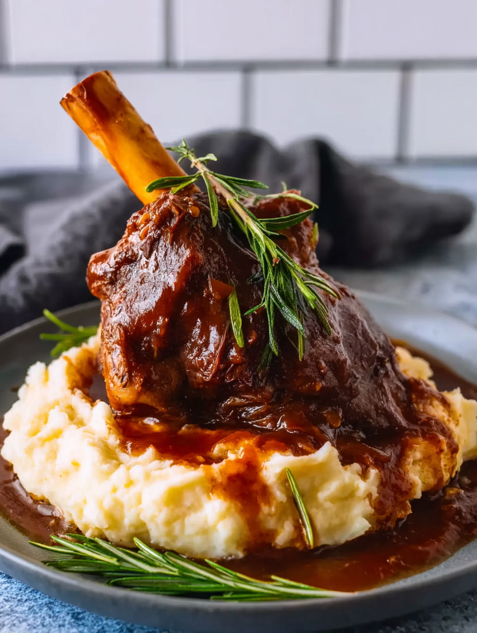 Lamb shanks braised in red wine.