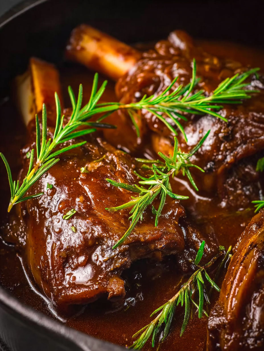 Lamb shanks braised in red wine.