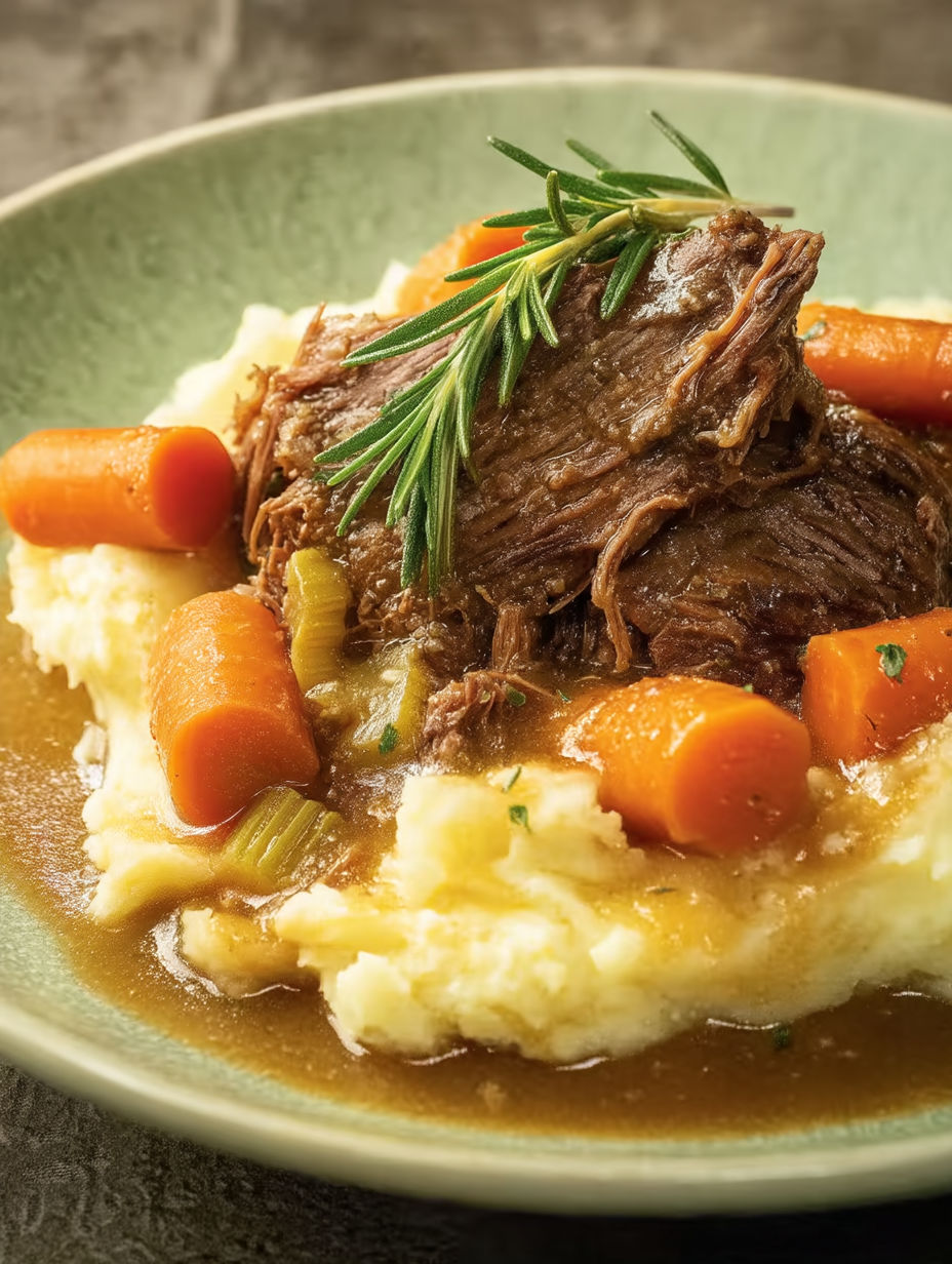 A plate of food with a goat in it.