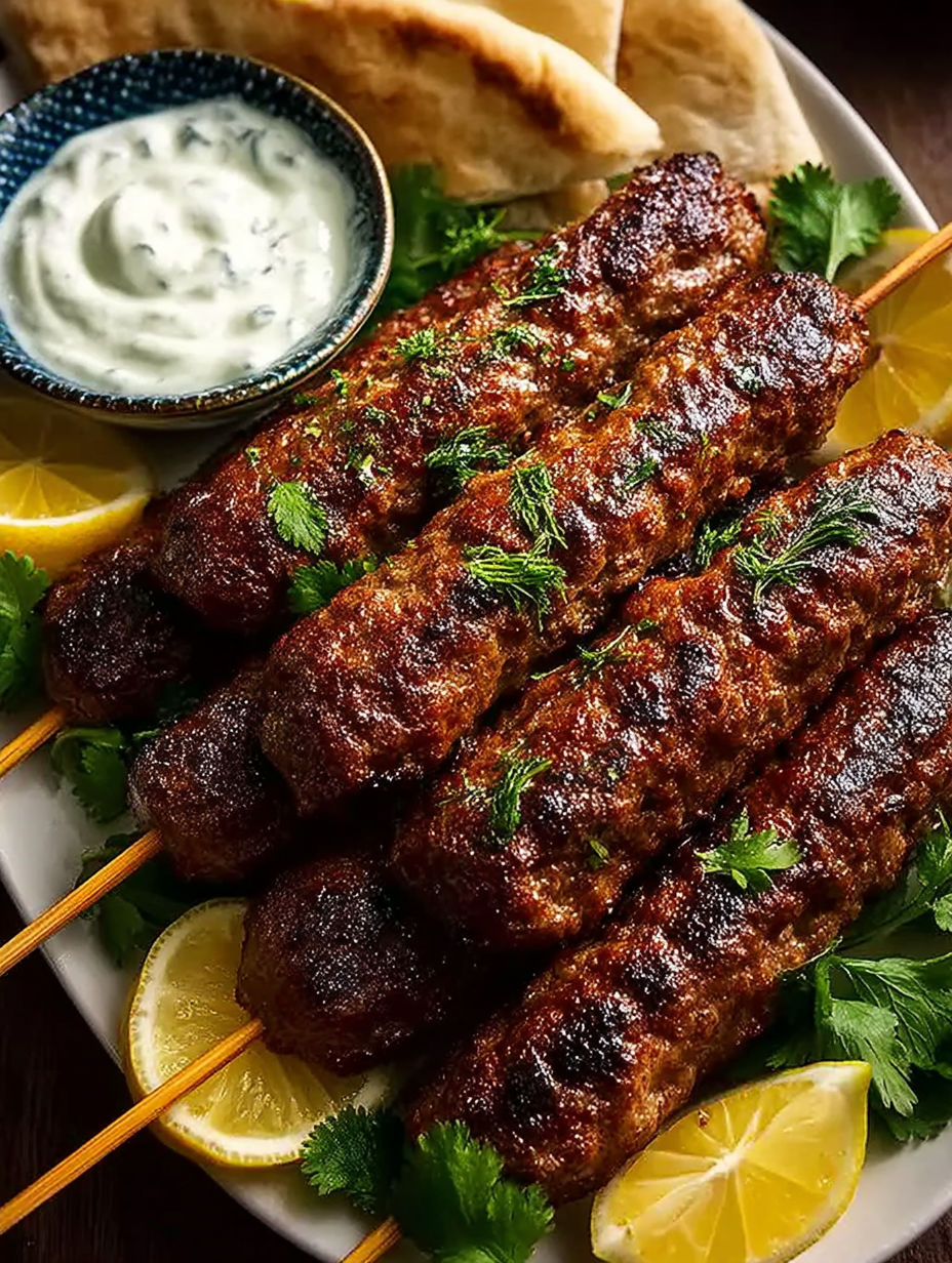 Lamb Koftas with Yogurt Dressing.