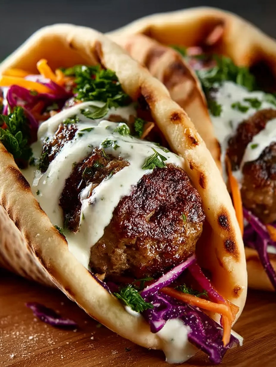 Lamb Koftas with Yogurt Dressing.
