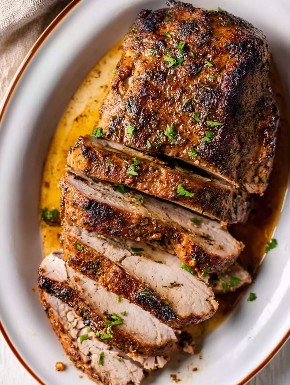 A close up of a pork loin in a crock pot.