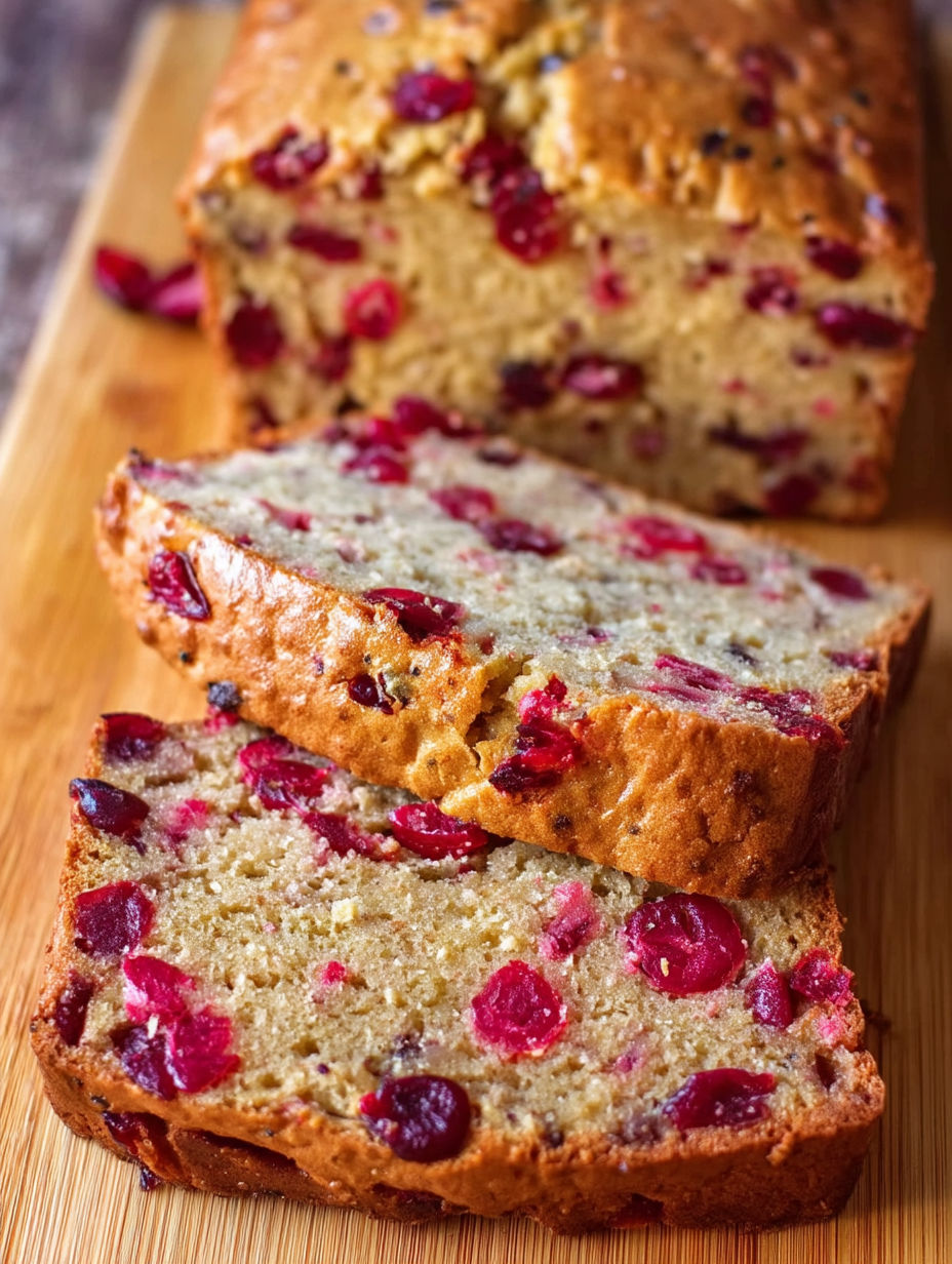 A slice of orange cranberry bread.