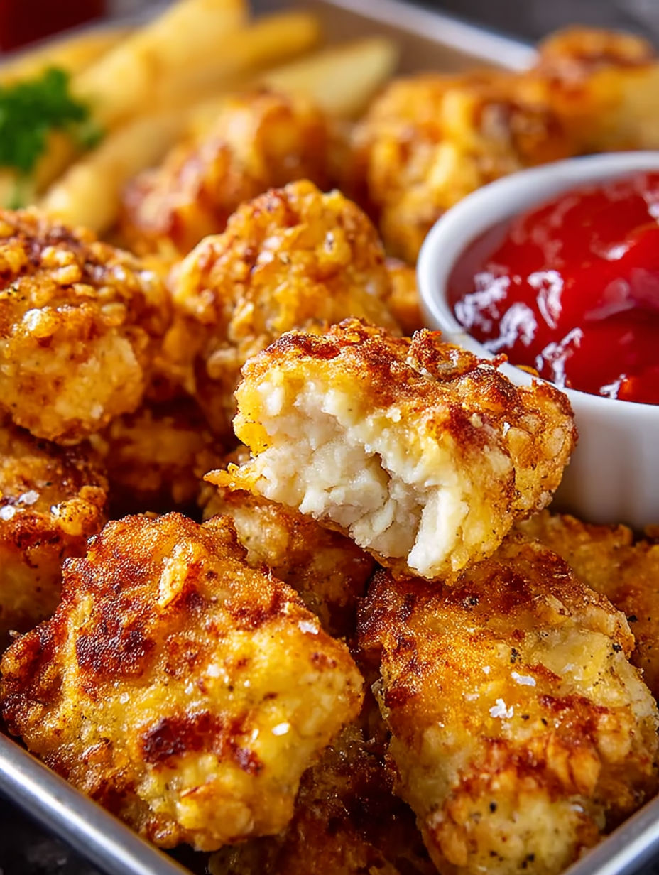 A plate of chicken nuggets with ketchup.