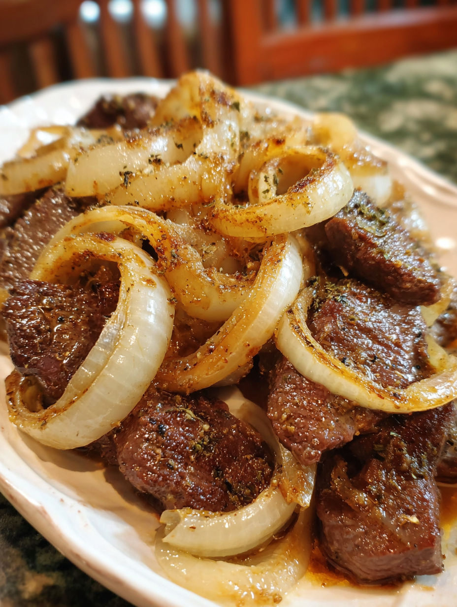 A plate of beef liver with onions.