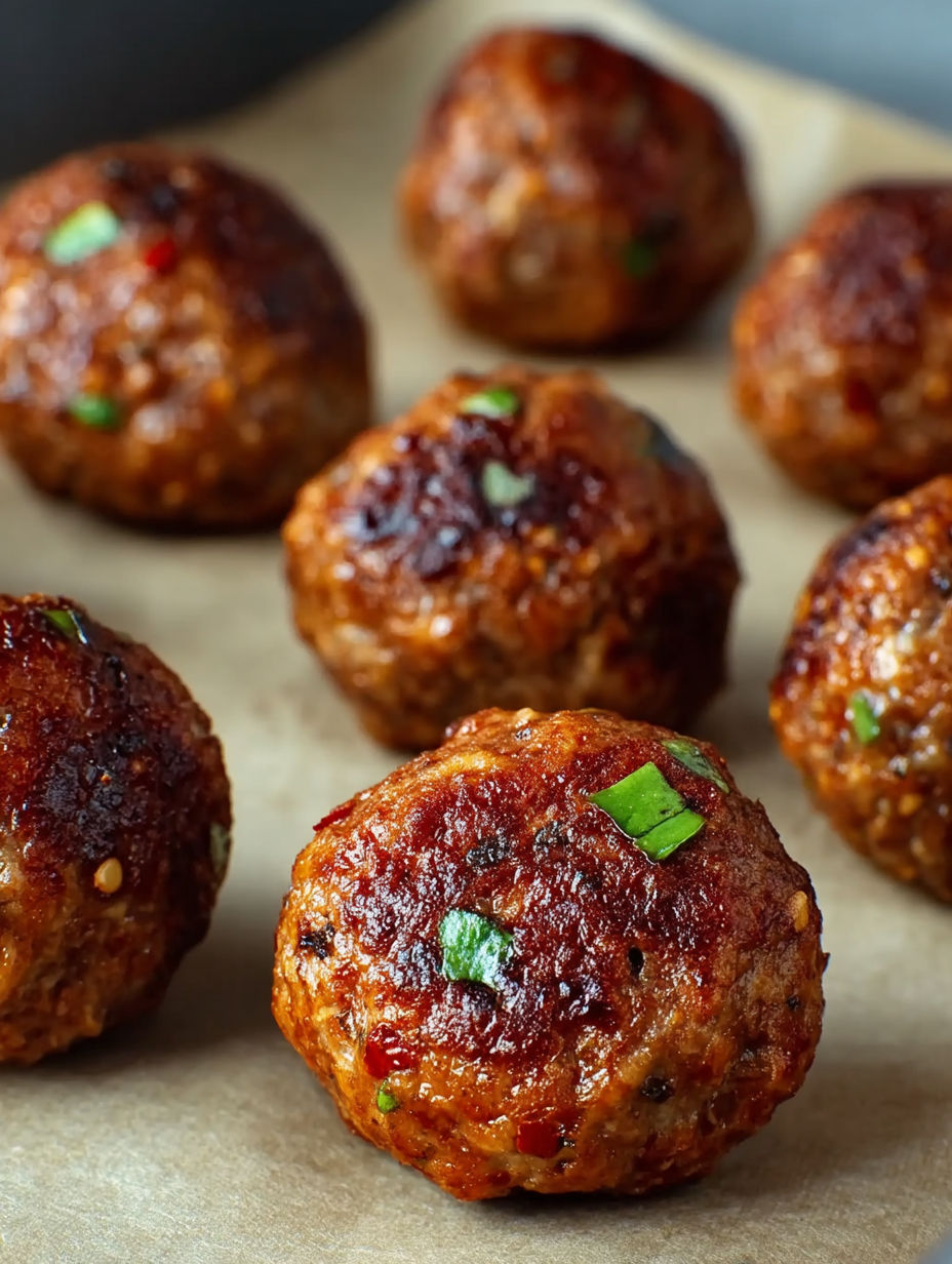 A plate of spicy Korean-inspired meatballs.