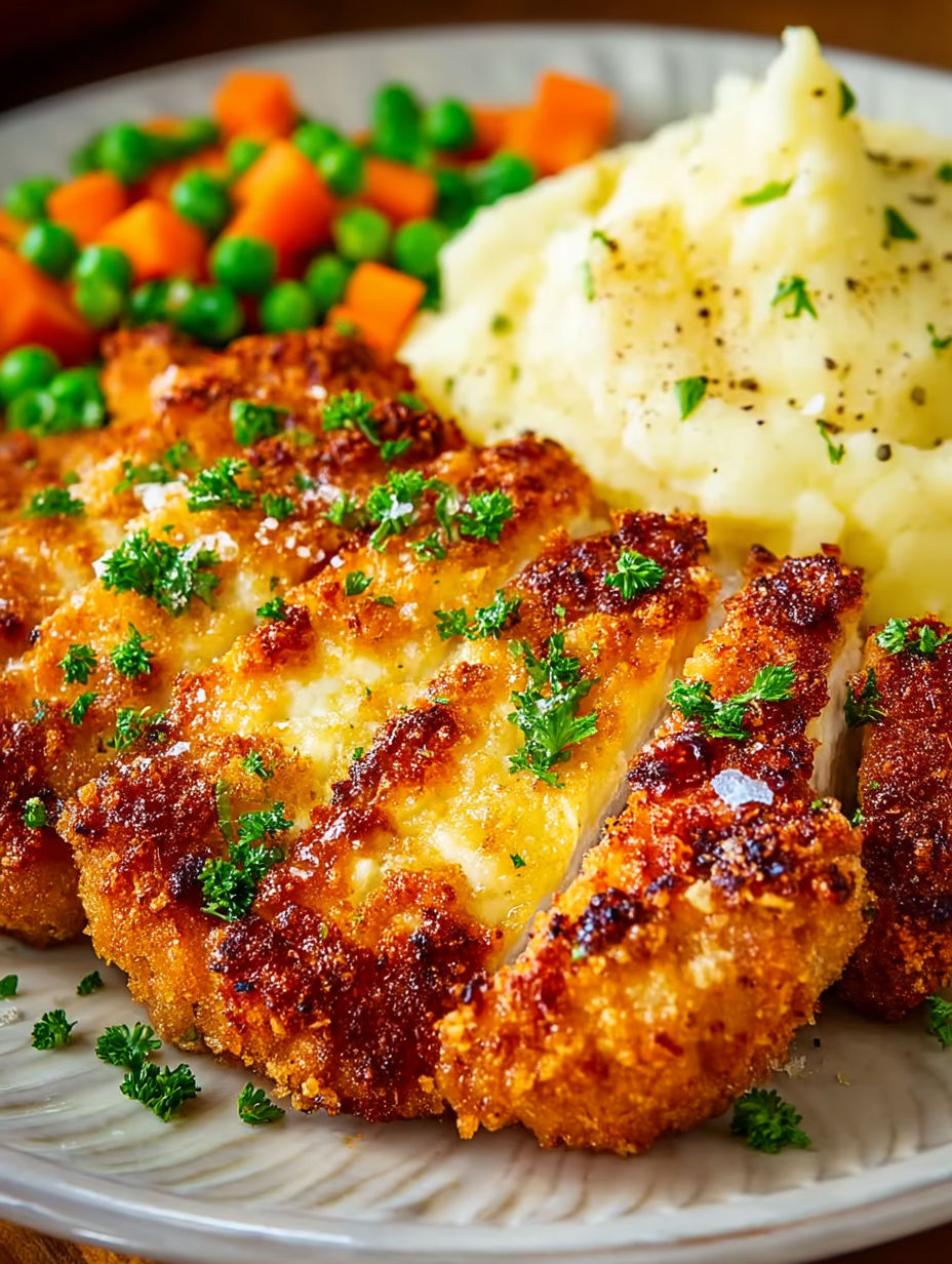Air fryer pork chops with peas and potatoes.