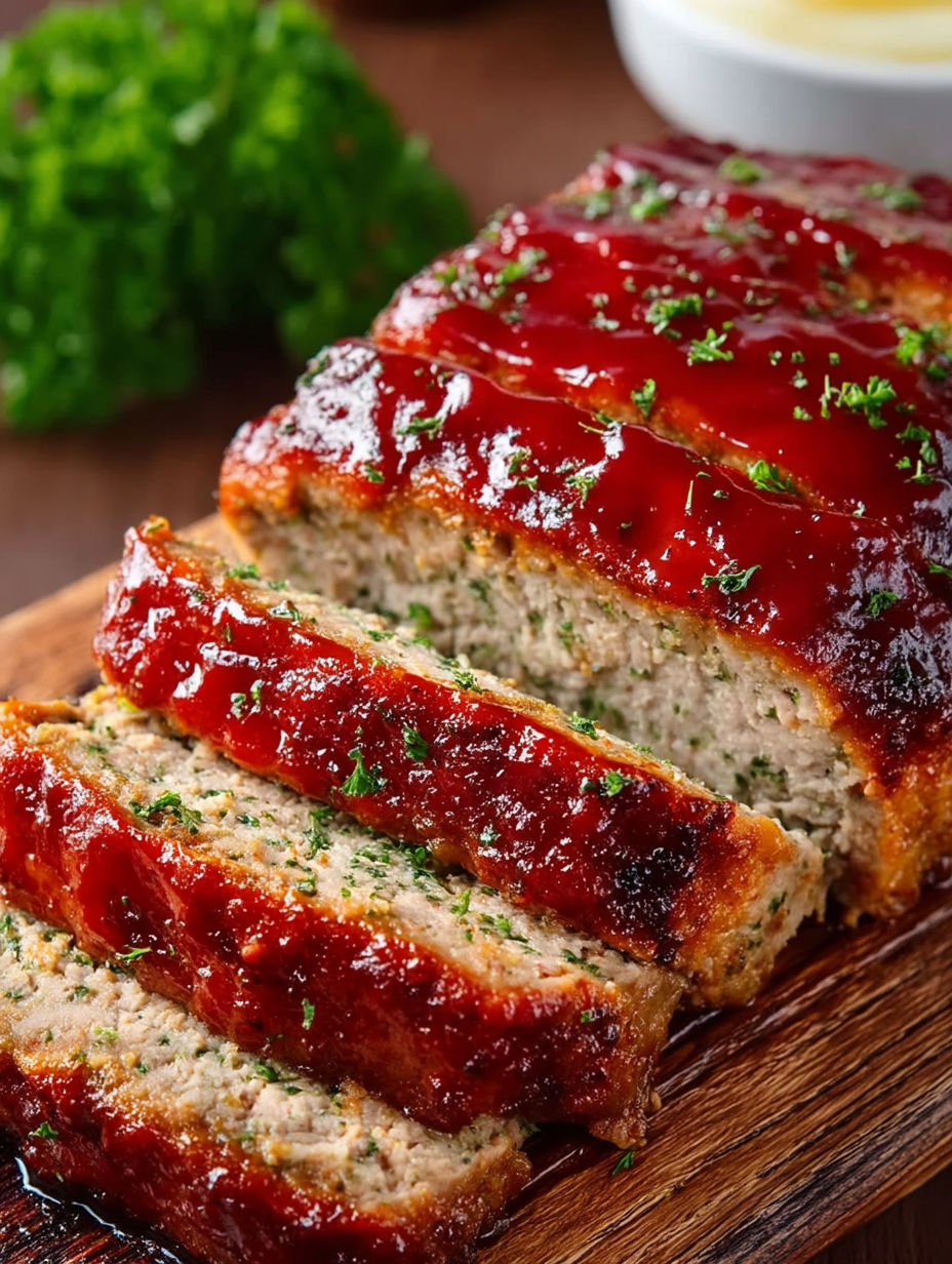 A piece of meatloaf with sauce.