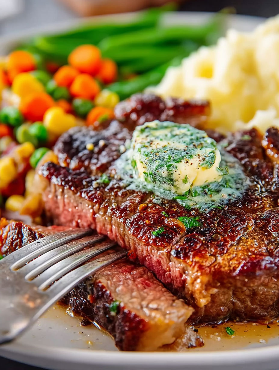 A piece of steak with butter on top.