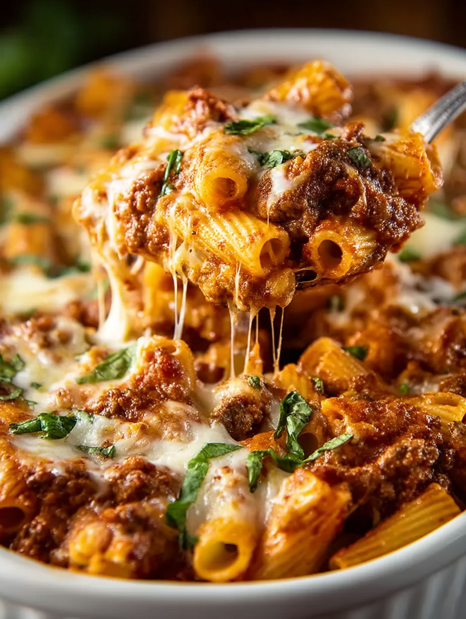 A close up of a delicious Italian sausage casserole.