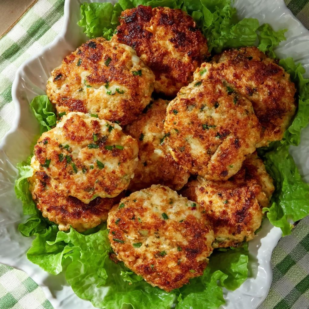 A plate of herb and cheese chicken fritters.
