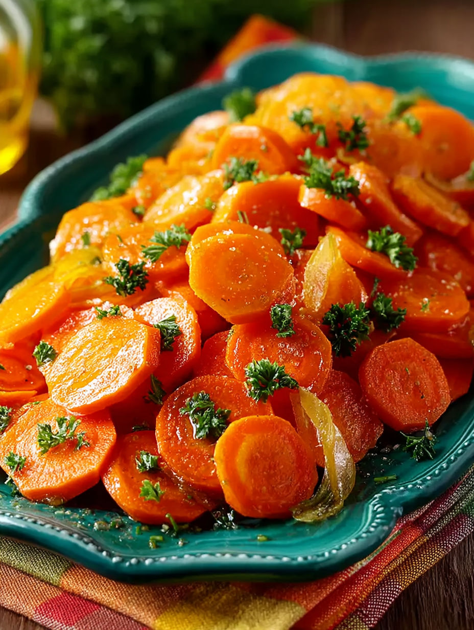 A plate of carrots with parsley on top.
