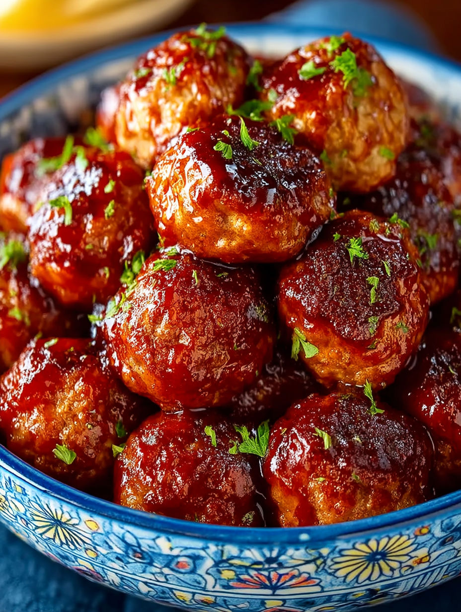 A bowl of slow cooker gobbler meatballs.