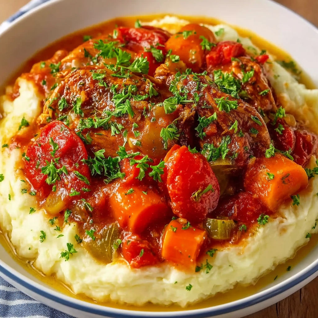 A plate of food with a crock pot swiss steak.