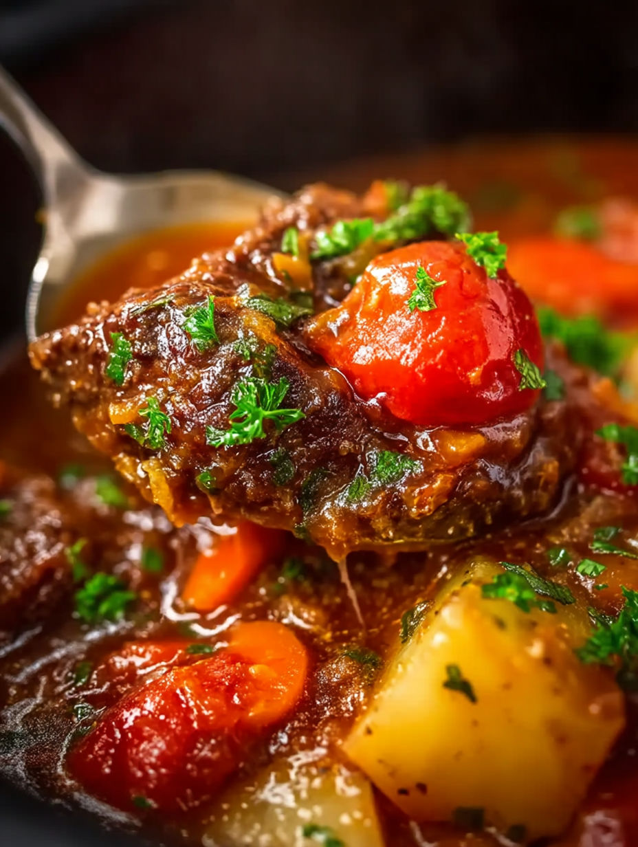 A close up of a crock pot with a fork in it.