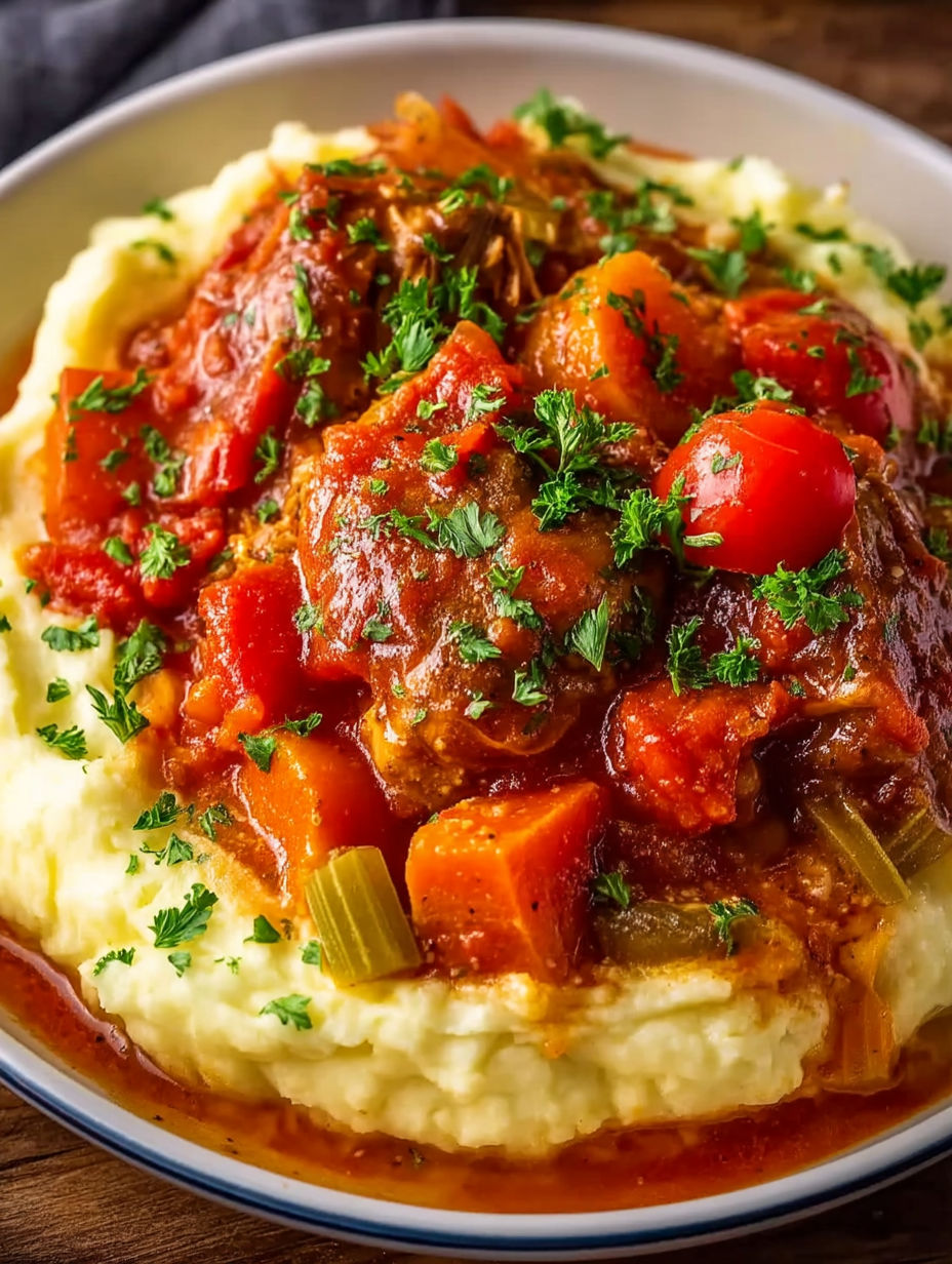 A close up of a crock pot with Swiss steak in it.