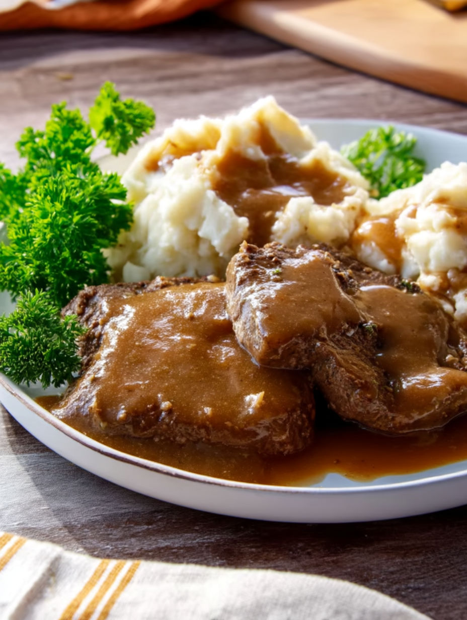 A plate of food with meat and potatoes.