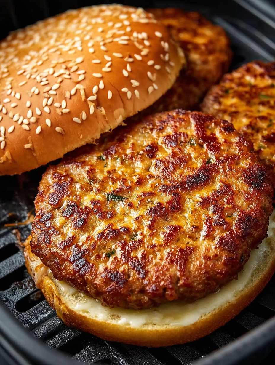Chicken patties in an air fryer.