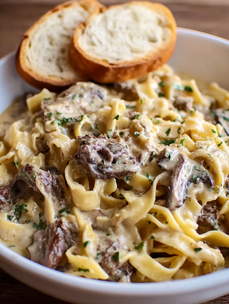 A bowl of beef and noodles.