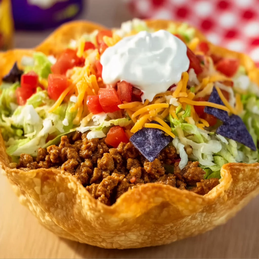A bowl of Taco Bell Taco Salad.
