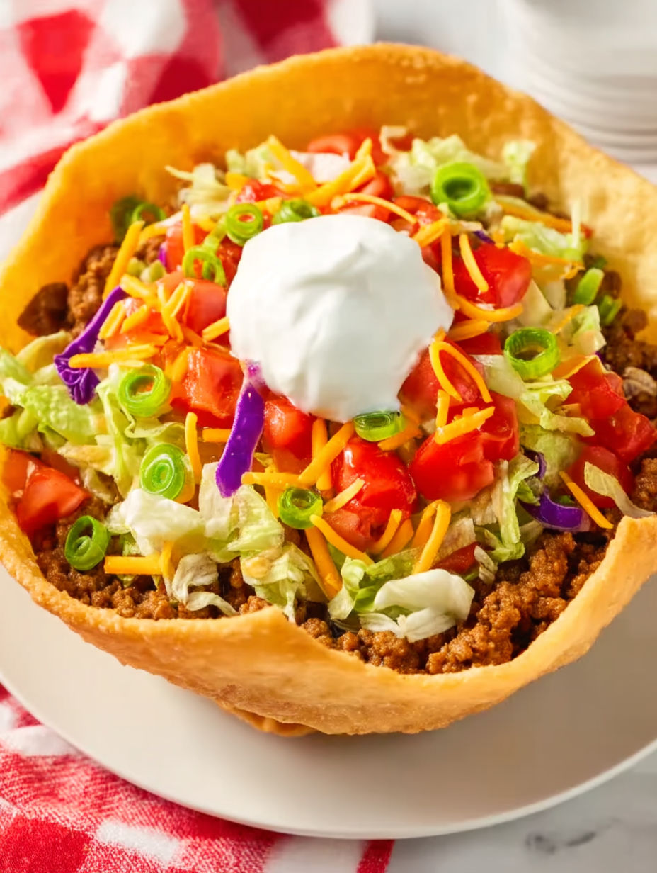 A Taco Bell Taco Salad with lettuce, tomatoes, and cheese.