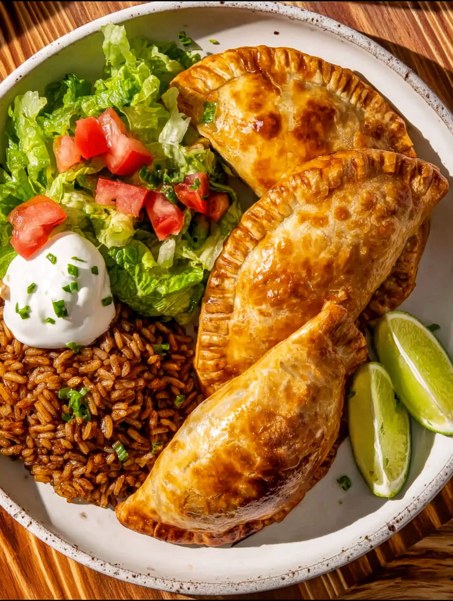 A plate of food with a taco pocket and rice.