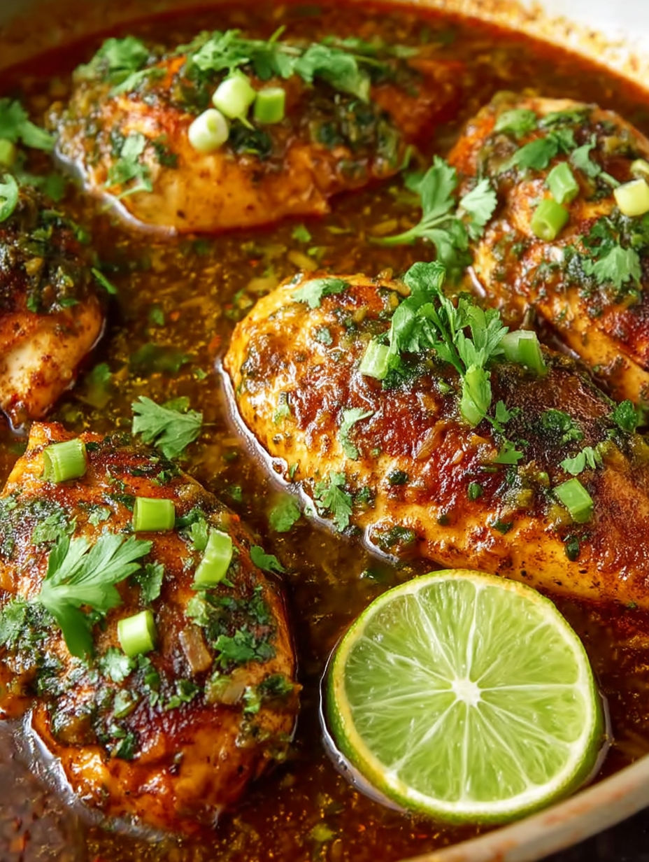 Salsa Verde Chicken with Lime and Onions.