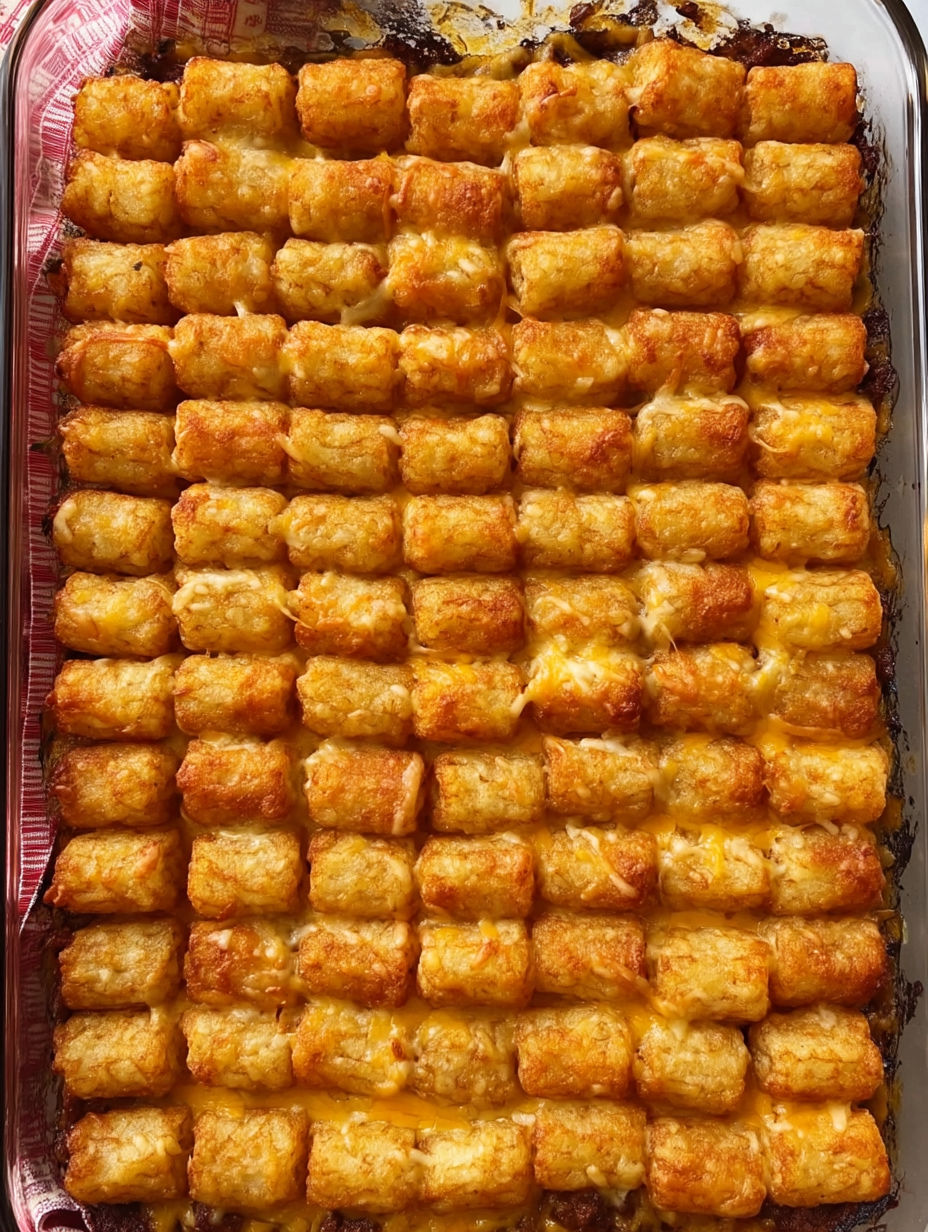 A tray of tater tots with cheese on top.