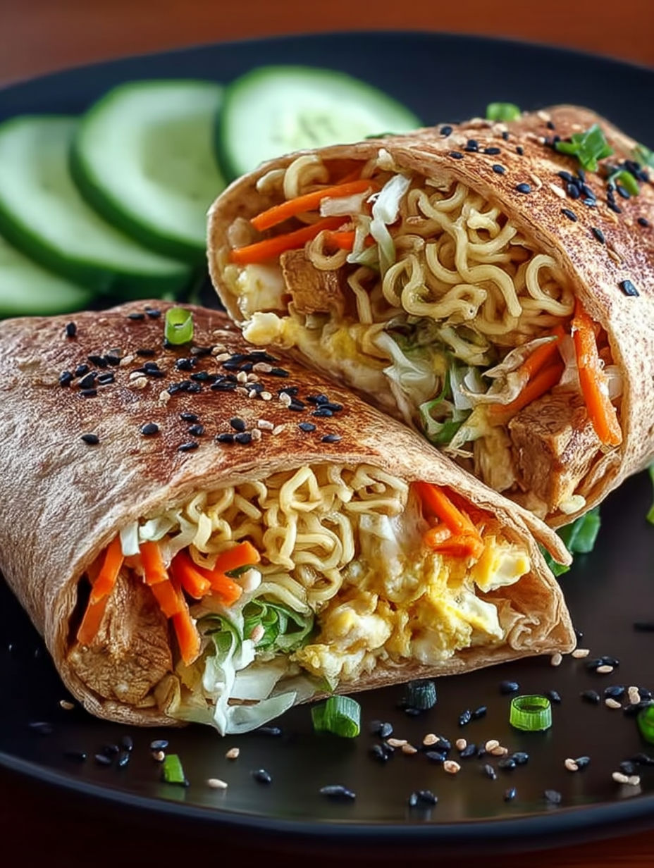 A Ramen Wrap with carrots and noodles.