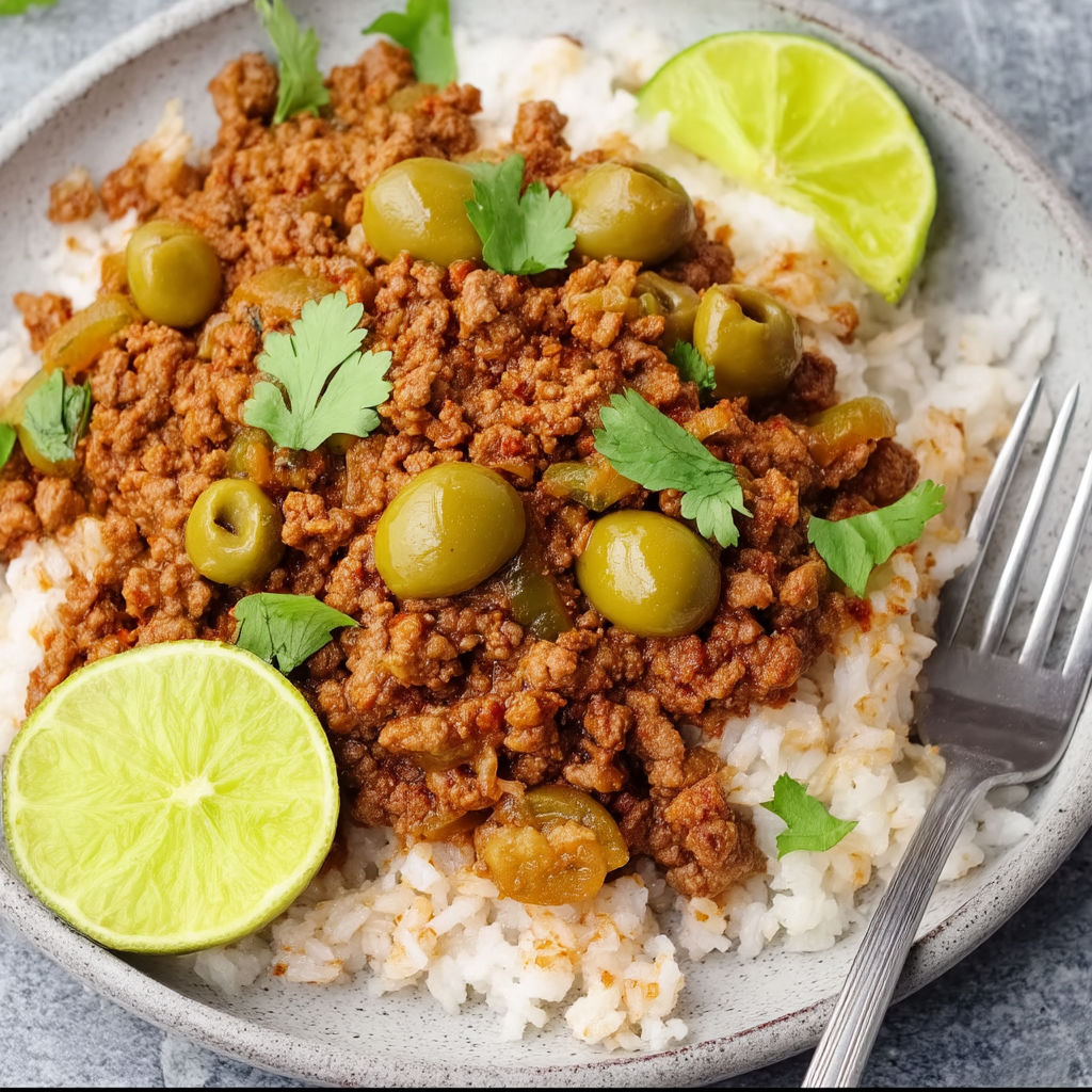 A plate of food with rice and meat.