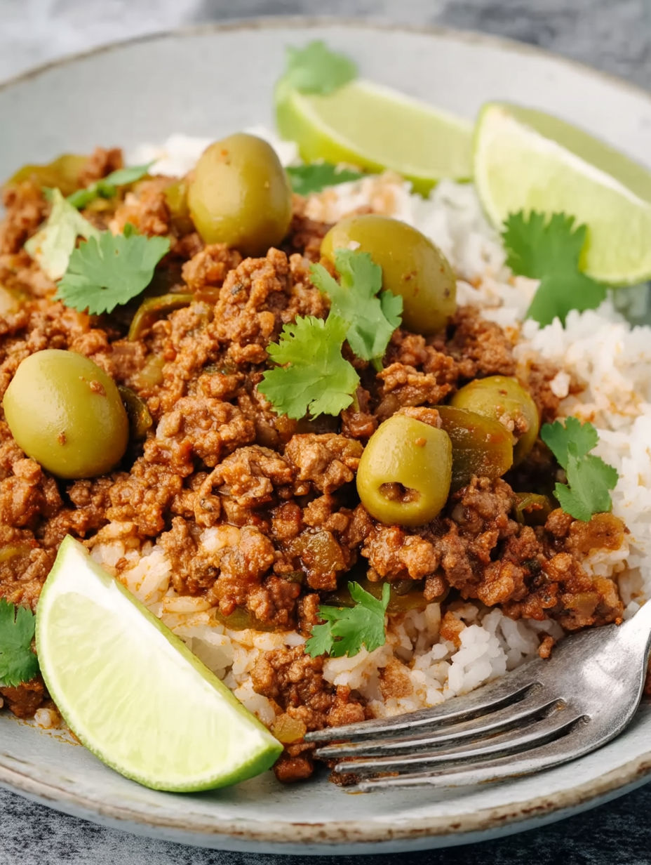 A plate of food with rice and meat.