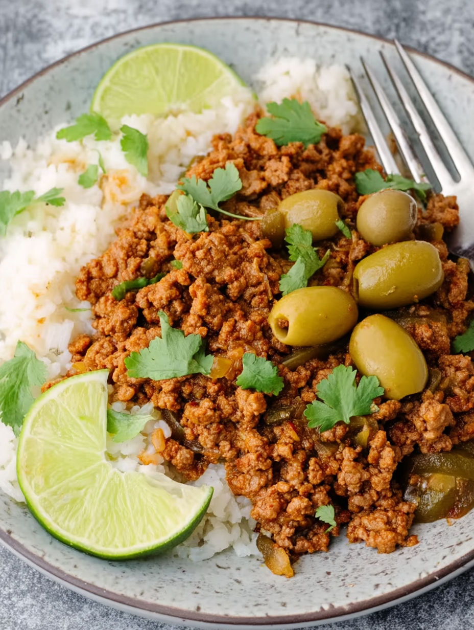 A plate of food with rice and meat.