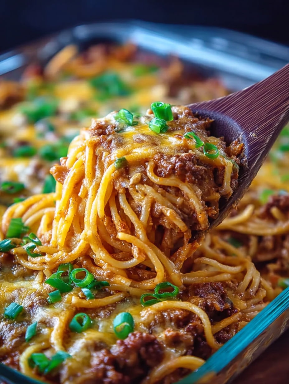 A spoon is in a bowl of spaghetti.