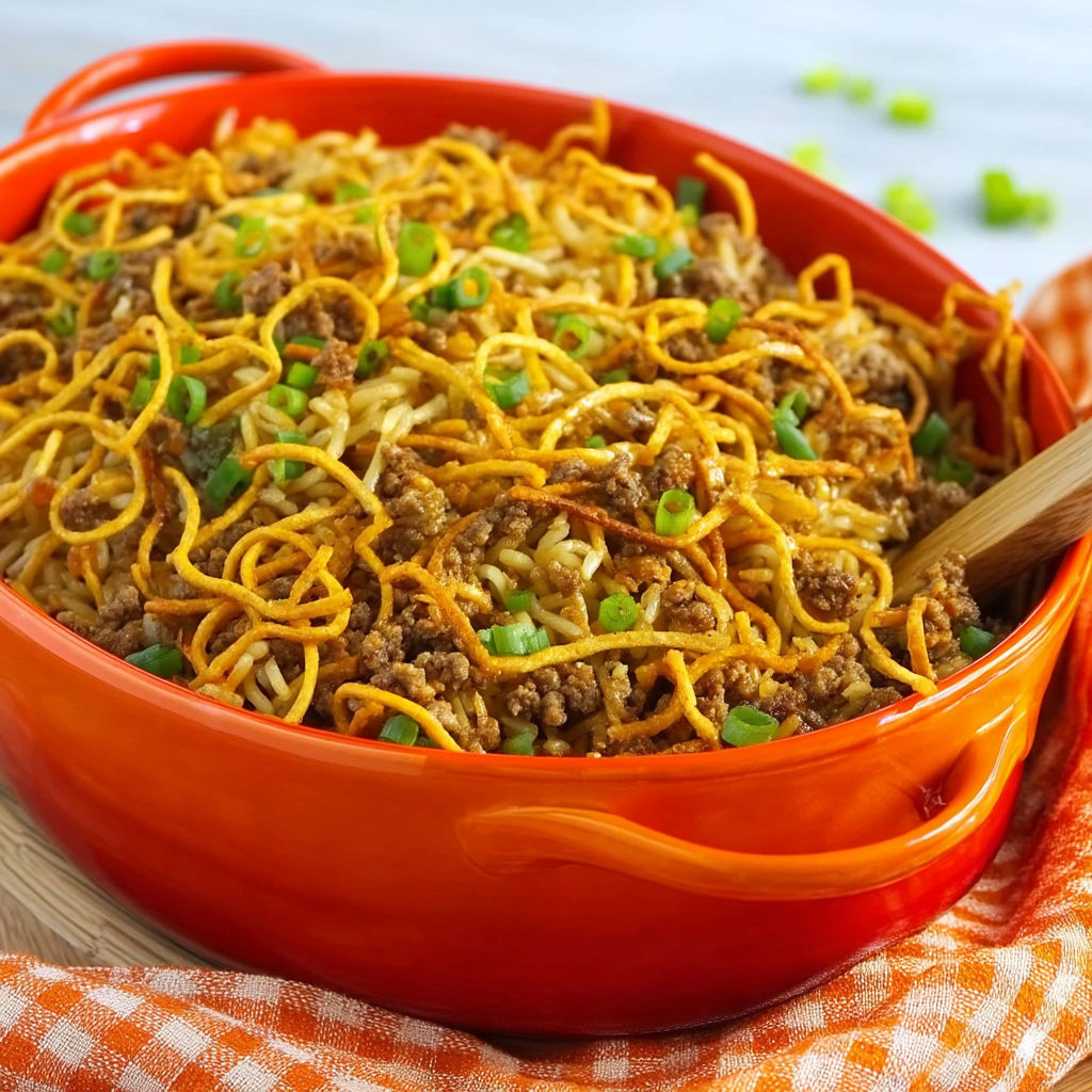 A bowl of chow mein casserole.