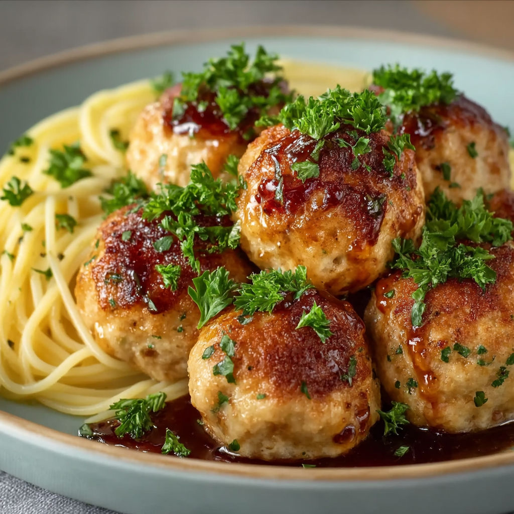A plate of meatballs with sauce.