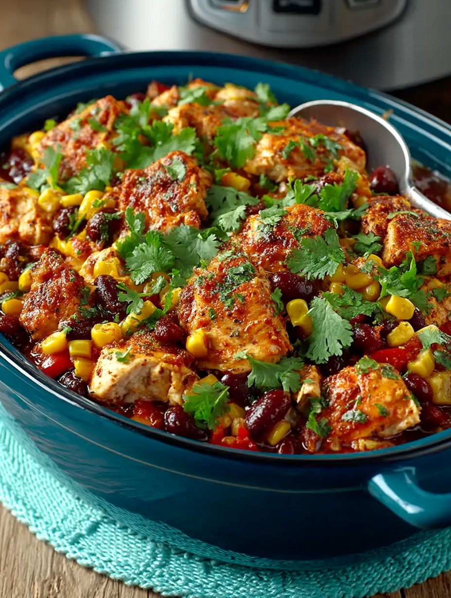 A bowl of slow cooker Mexican chicken.