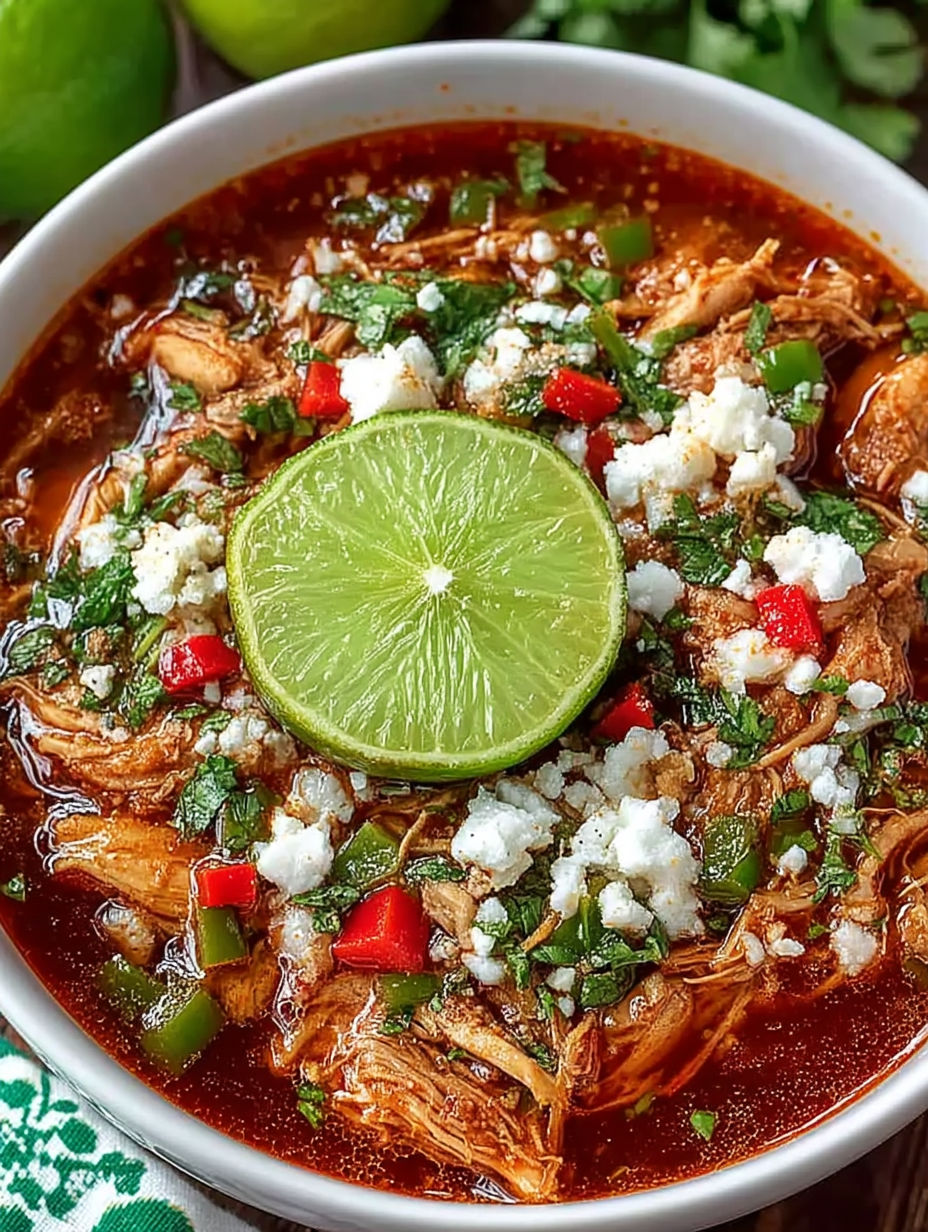 A bowl of chili with a slice of lime on top.