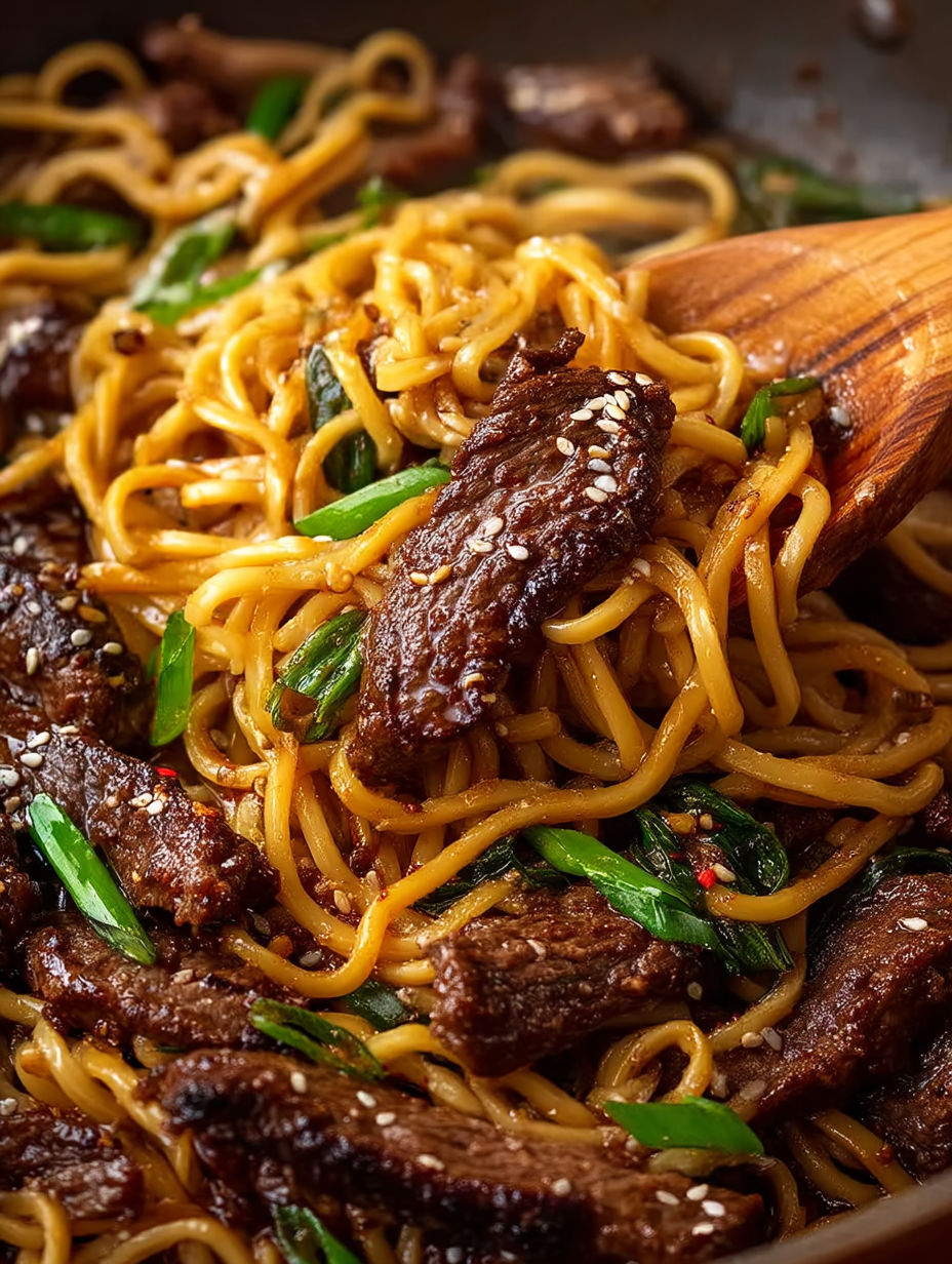 A bowl of noodles with meat and vegetables.