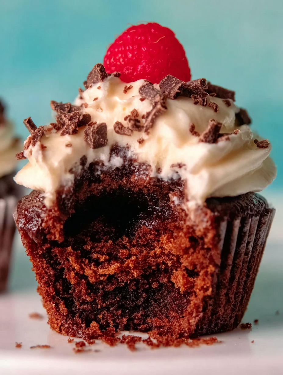 A cupcake with chocolate and white frosting.