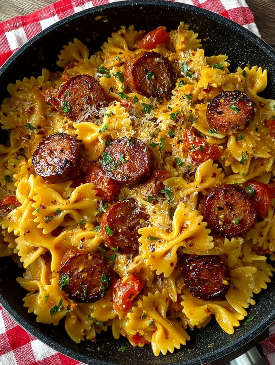 A bowl of Cajun Sausage Pasta.