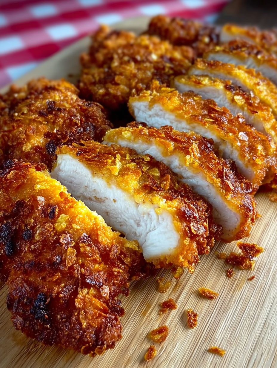 A piece of chicken on a wooden cutting board.