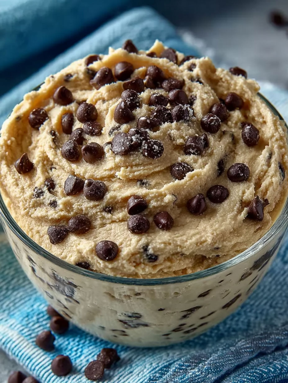 A glass bowl filled with a chocolate and peanut butter cookie dough.