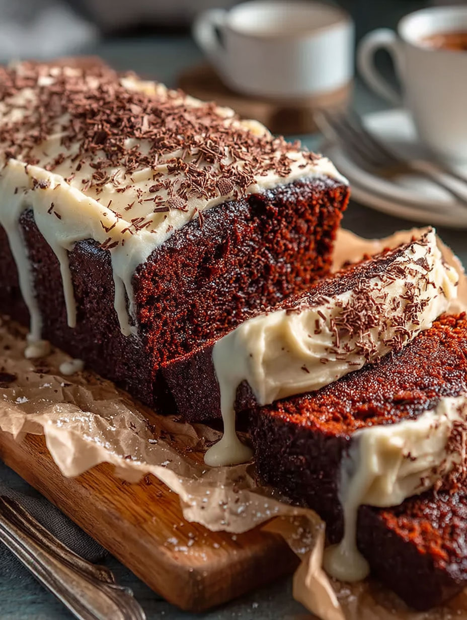 A slice of chocolate stout loaf cake.
