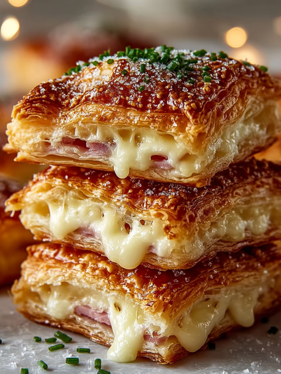 A stack of ham and cheese puff pastry.