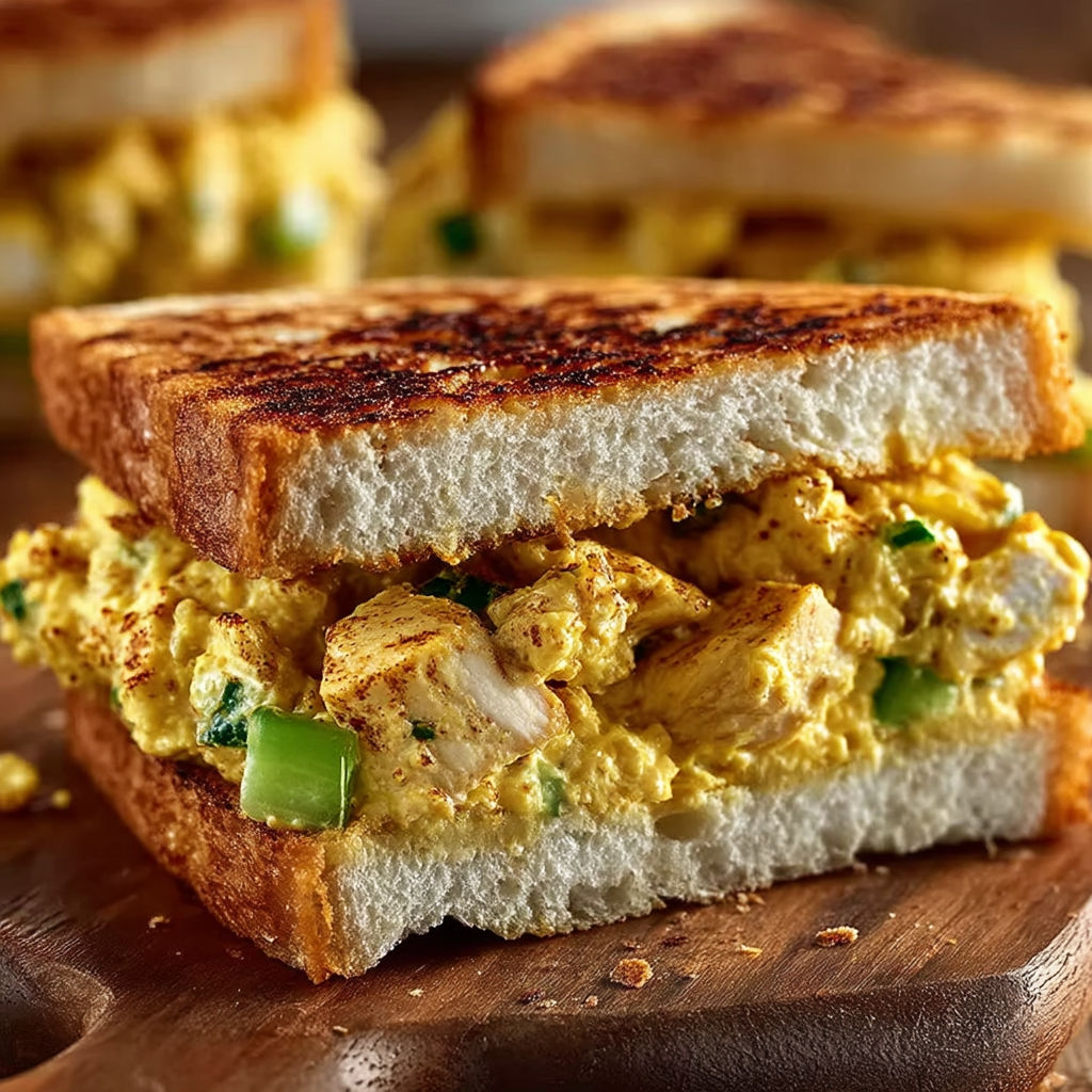 A sandwich with curried chicken salad.