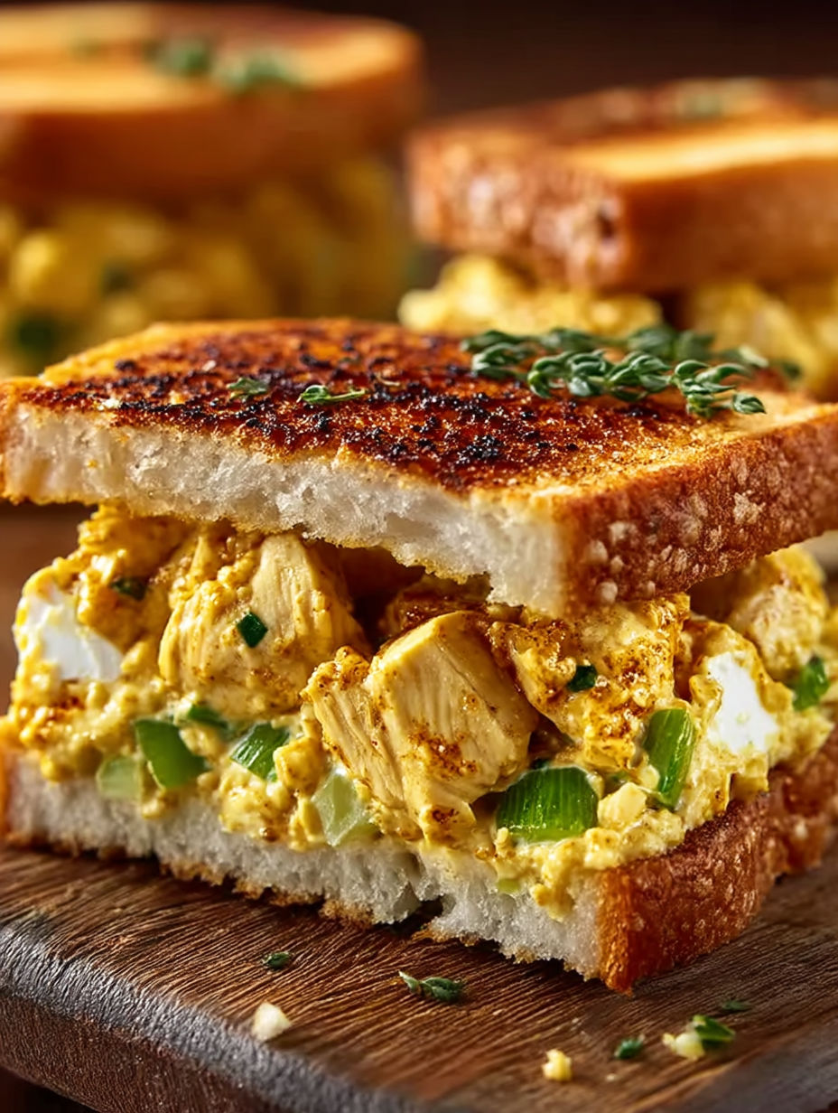 A sandwich with curried chicken salad.