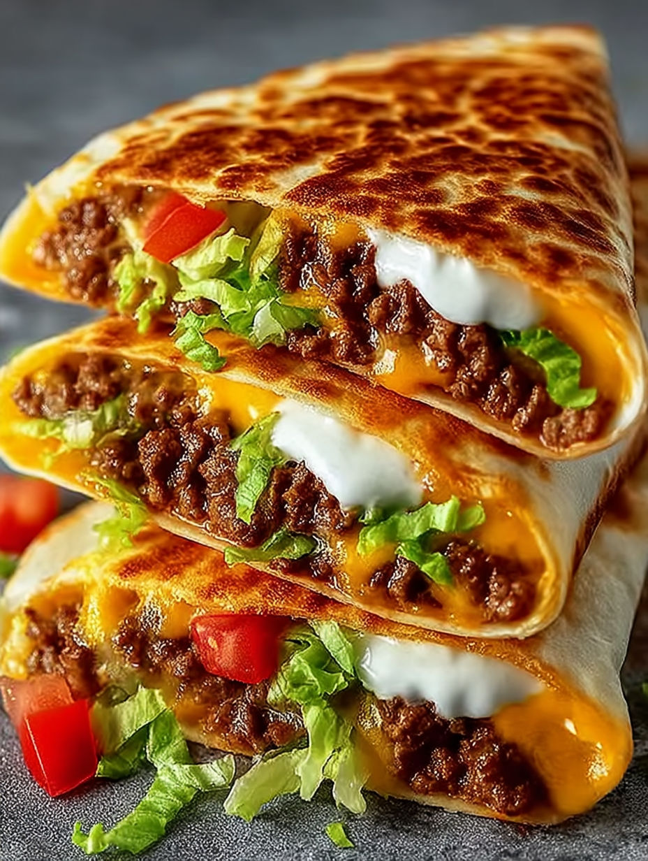 A stack of three delicious keto crunchwraps.