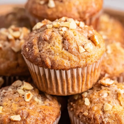 A stack of banana nut muffins.