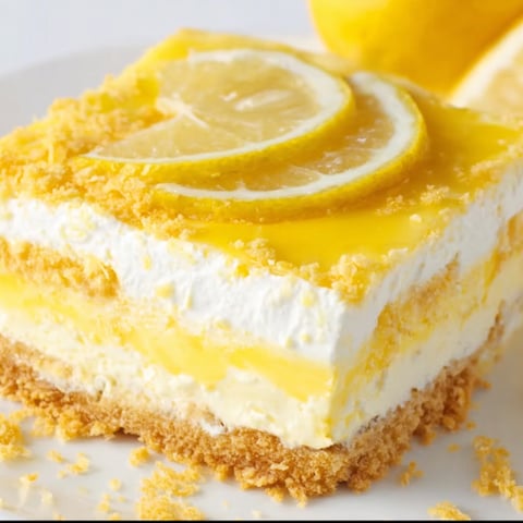 A slice of lemon delight cake.