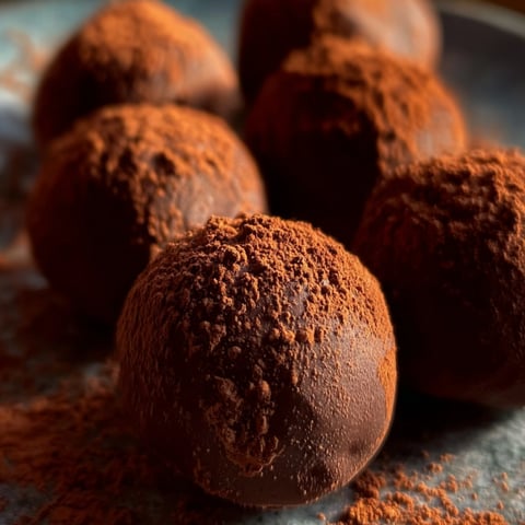 Chocolate truffles on a plate.